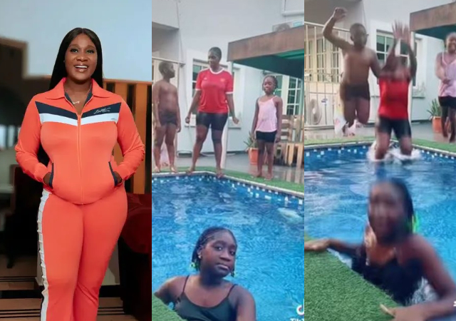 “I no play when I small” – Mercy Johnson shares fun moment with kids