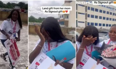 Nigerian lady in tears as mother surprises her with land gift on sign out day