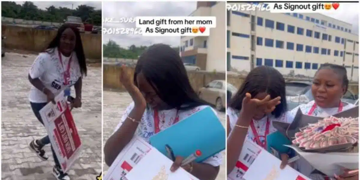 Nigerian lady in tears as mother surprises her with land gift on sign out day