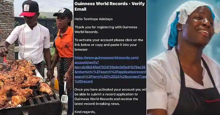 Another Nigerian Chef Leaks Email from Guinness World Records Amid Hilda's Verification