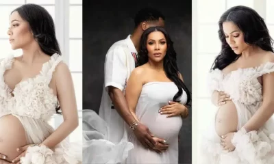 “Why’s he hiding his face?” – Reactions as Maria Chike and her lover strike a pose in stunning pregnancy shots